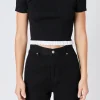 ENDLESS ROSE Sweaters & Knits | Tops*- Contrast Ruffle Short Sleeve Top BLACK