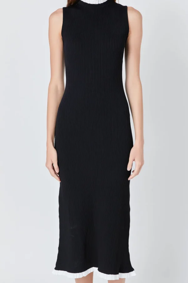 ENDLESS ROSE Sweaters & Knits | Tops*- Contrast Ruffle Knit Maxi Dress BLACK