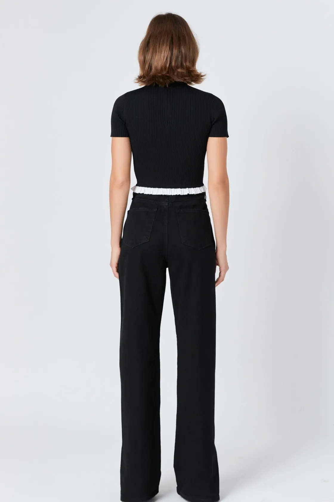 endless_rose__contrast_ru_2-1.webp ENDLESS ROSE Sweaters & Knits | Tops*- Contrast Ruffle Short Sleeve Top BLACK