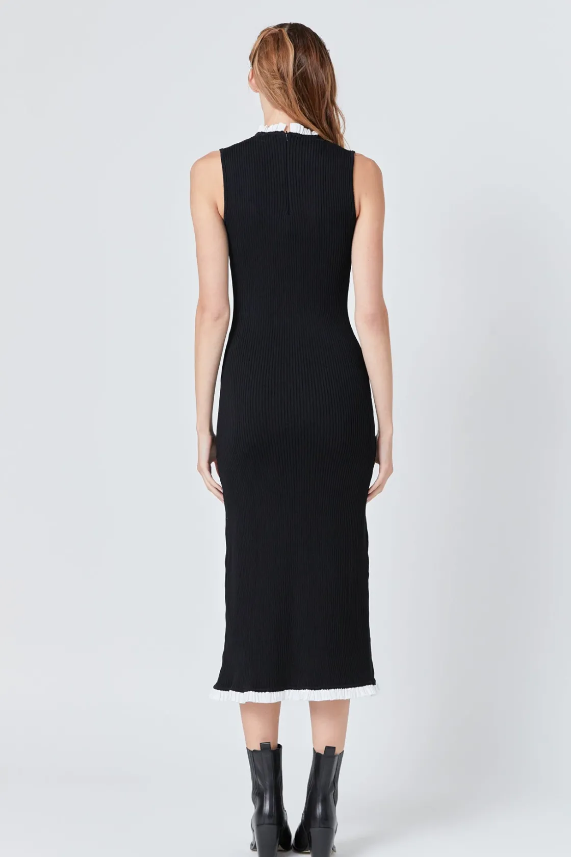 endless_rose__contrast_ru_2.webp ENDLESS ROSE Sweaters & Knits | Tops*- Contrast Ruffle Knit Maxi Dress BLACK