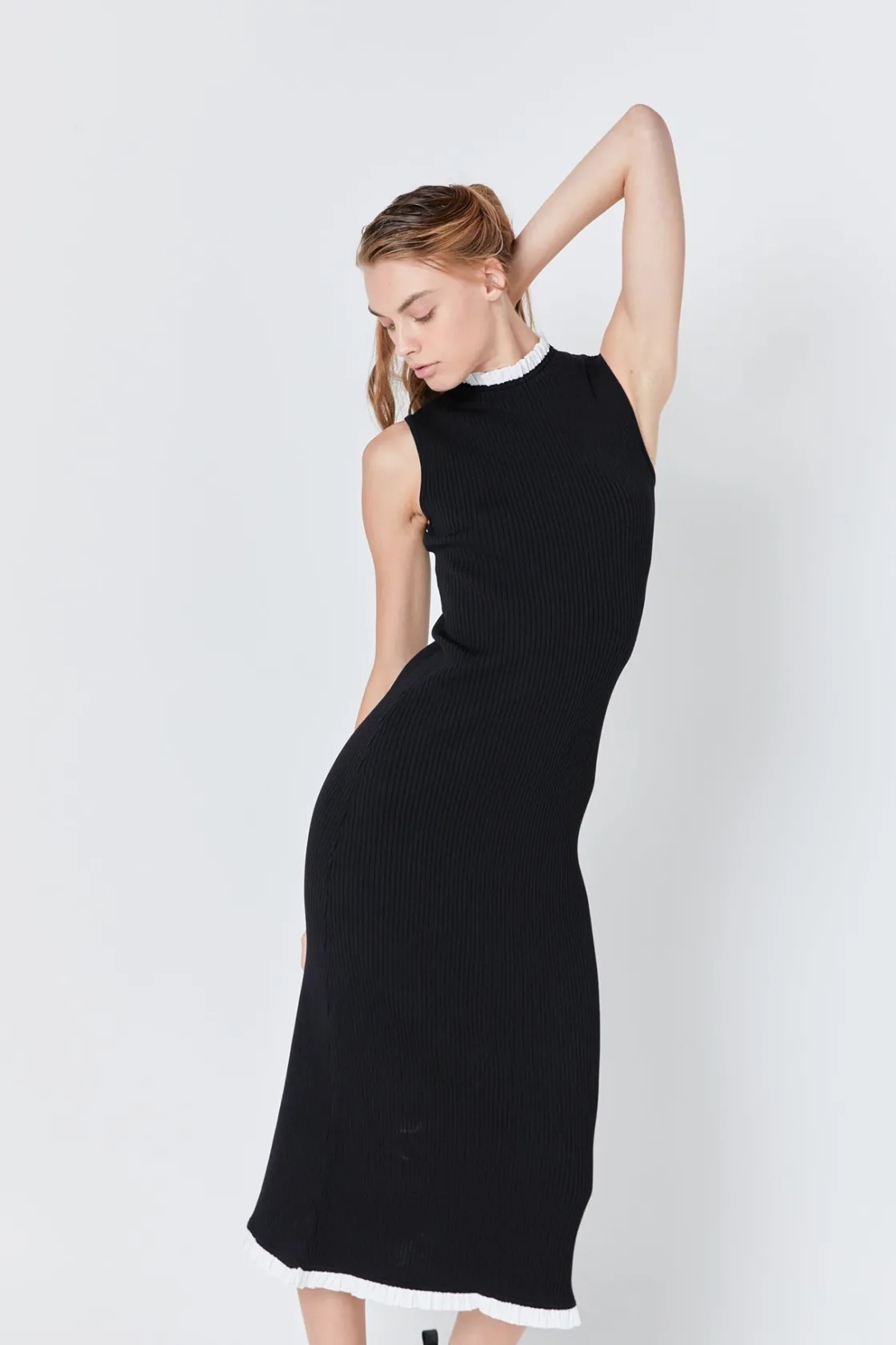 endless_rose__contrast_ru_3.webp ENDLESS ROSE Sweaters & Knits | Tops*- Contrast Ruffle Knit Maxi Dress BLACK