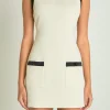 ENDLESS ROSE Tops*- Contrast Satin Mini Dress IVORY