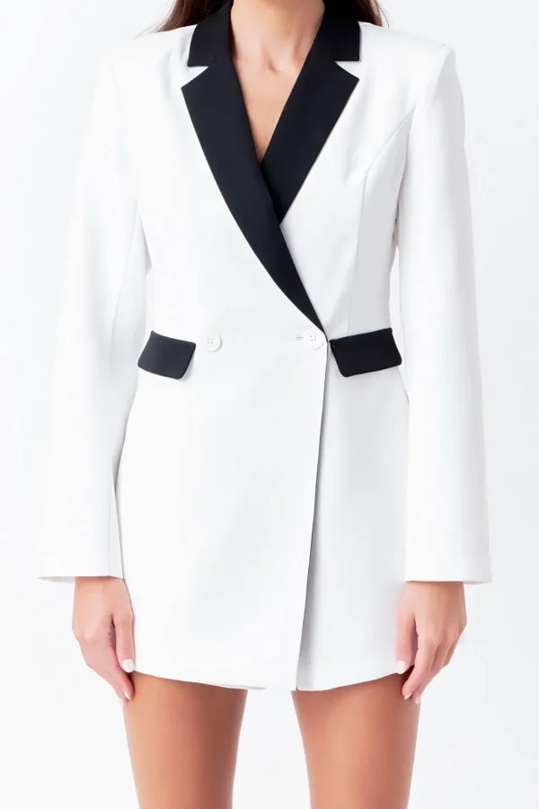 ENDLESS ROSE Blazers | Tops*- Contrasted Blazer Romper WHITE/BLACK