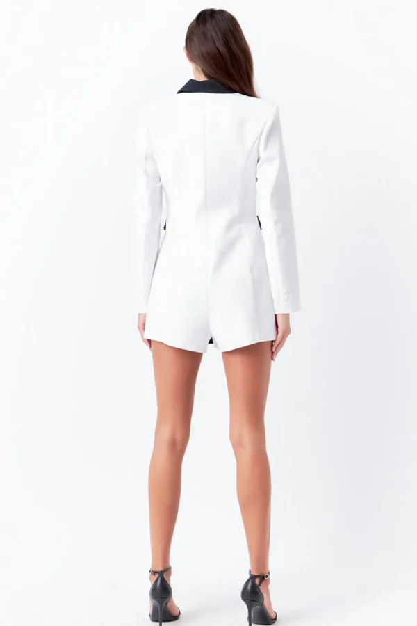 ENDLESS ROSE Blazers | Tops*- Contrasted Blazer Romper WHITE/BLACK