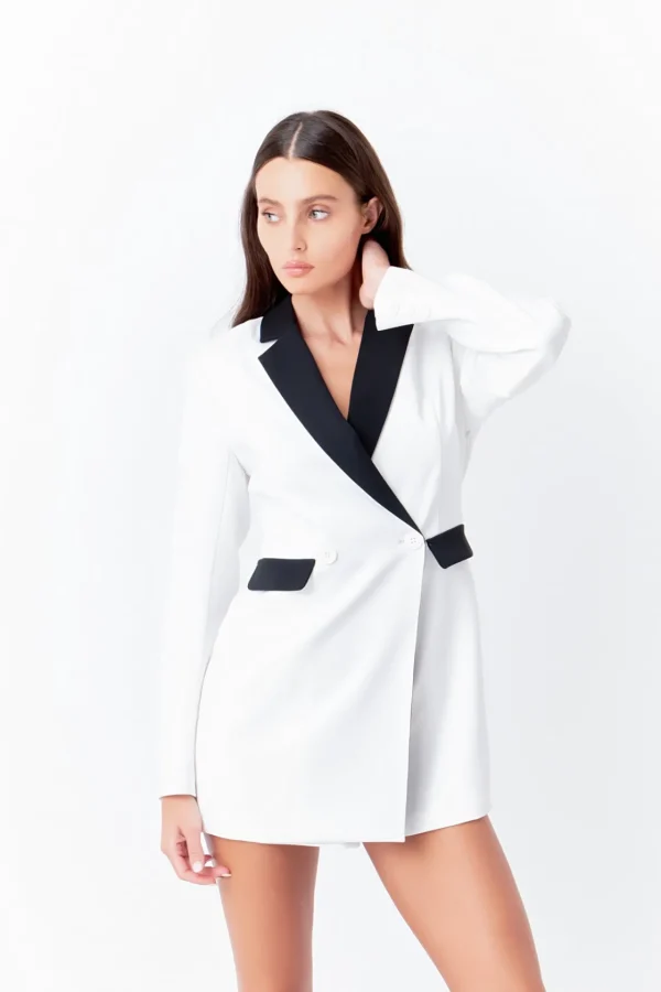ENDLESS ROSE Blazers | Tops*- Contrasted Blazer Romper WHITE/BLACK