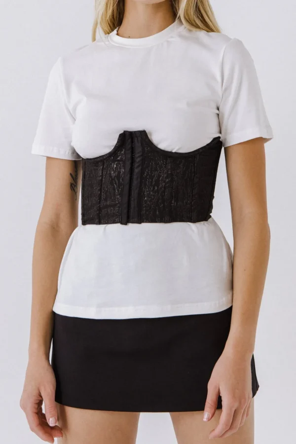 ENDLESS ROSE Tops*- Corset Contrast T-shirt OFFWHITE/BLACK