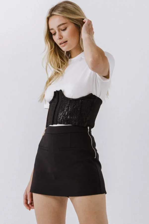 ENDLESS ROSE Tops*- Corset Contrast T-shirt OFFWHITE/BLACK