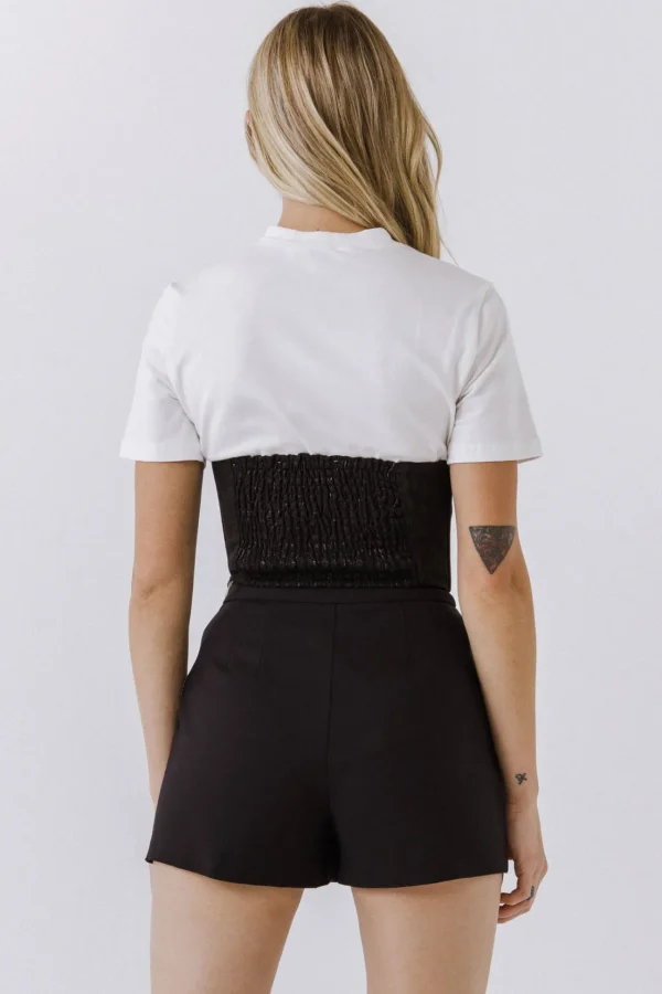 ENDLESS ROSE Tops*- Corset Contrast T-shirt OFFWHITE/BLACK
