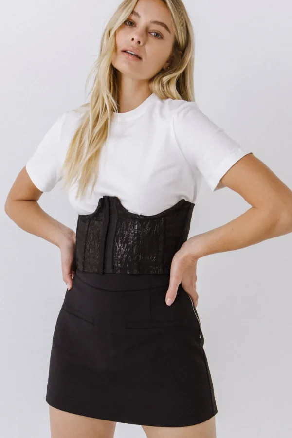 ENDLESS ROSE Tops*- Corset Contrast T-shirt OFFWHITE/BLACK