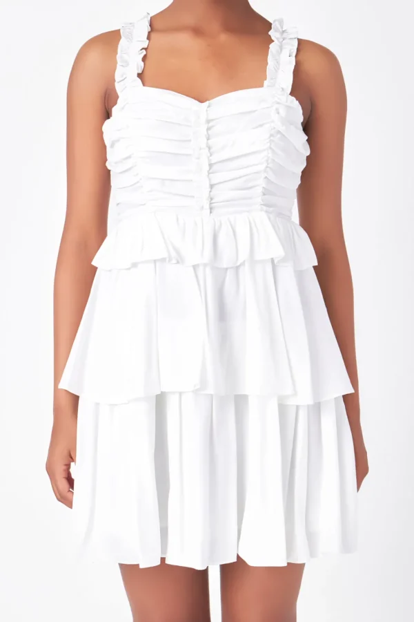 ENDLESS ROSE White Dresses | Tops*- Corset Ruched Tiered Mini WHITE