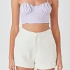 ENDLESS ROSE Tops*- Corset Ruched Linen Top LAVENDER