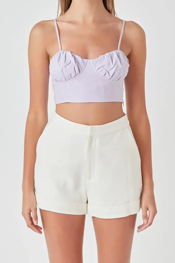 ENDLESS ROSE Tops*- Corset Ruched Linen Top LAVENDER