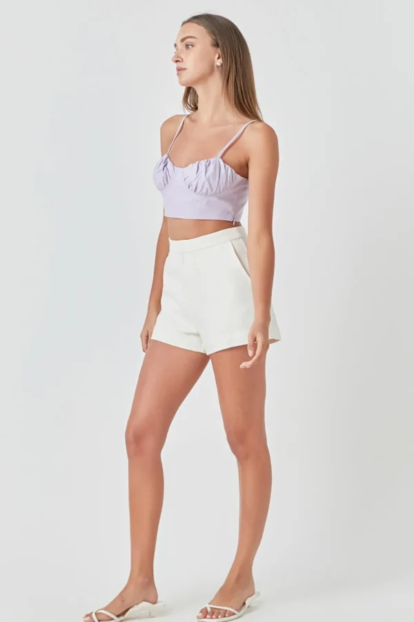 ENDLESS ROSE Tops*- Corset Ruched Linen Top LAVENDER