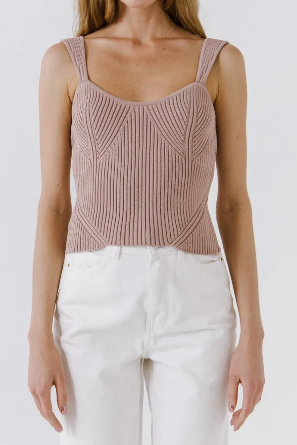 ENDLESS ROSE Tops*- Corset Style Knitted Top BLUSH