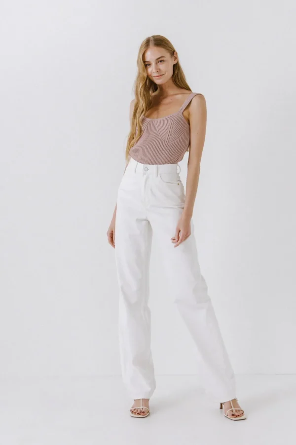 ENDLESS ROSE Tops*- Corset Style Knitted Top BLUSH