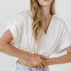 ENDLESS ROSE Tops*- Cotton Drop Shoulder Crop Top WHITE