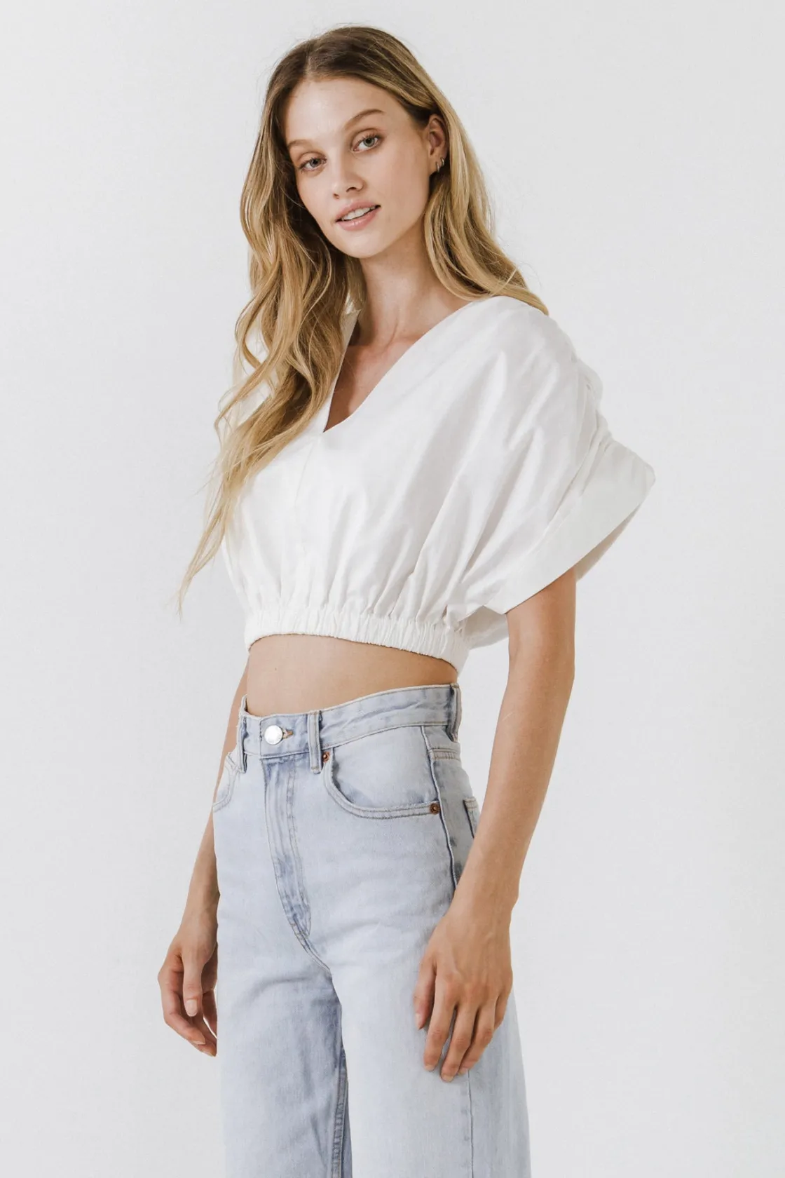 endless_rose__cotton_drop_1.webp ENDLESS ROSE Tops*- Cotton Drop Shoulder Crop Top WHITE