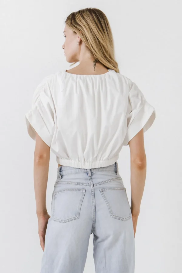 ENDLESS ROSE Tops*- Cotton Drop Shoulder Crop Top WHITE