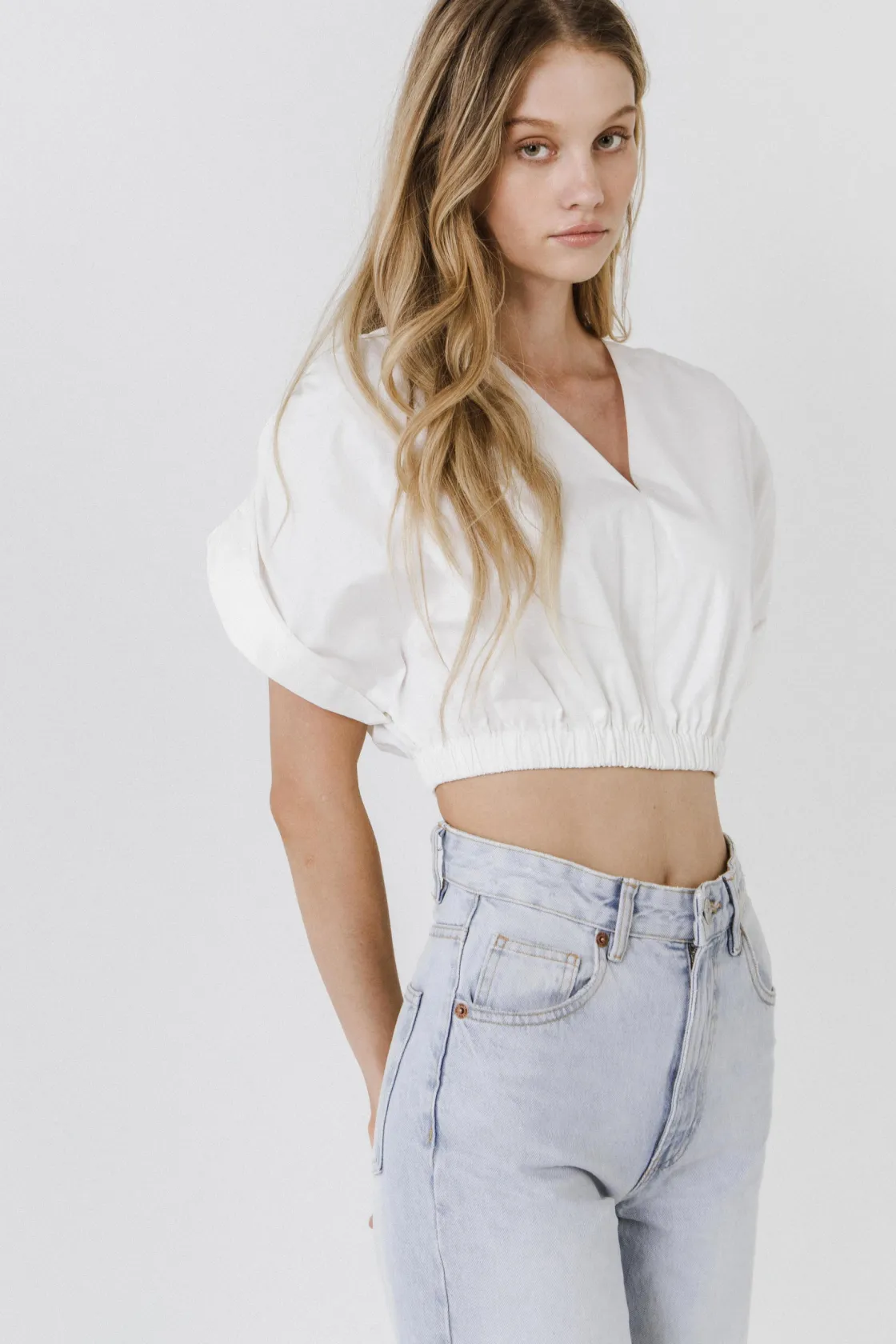endless_rose__cotton_drop_3.webp ENDLESS ROSE Tops*- Cotton Drop Shoulder Crop Top WHITE