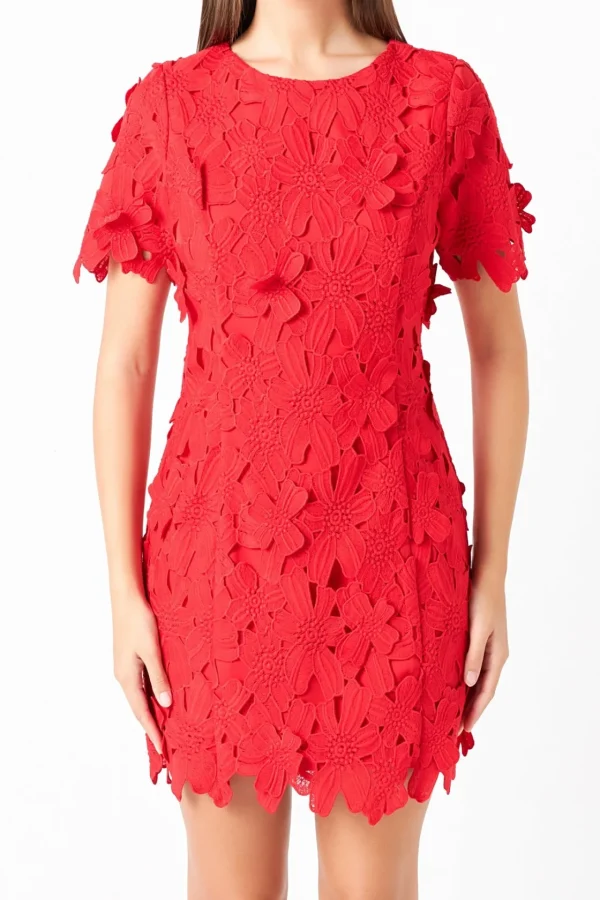 ENDLESS ROSE Lace Dresses | Floral Dresses*- Cotton Floral Lace Mini Dress RED