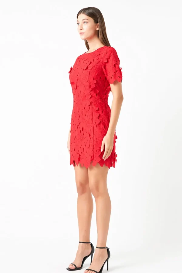 ENDLESS ROSE Lace Dresses | Floral Dresses*- Cotton Floral Lace Mini Dress RED