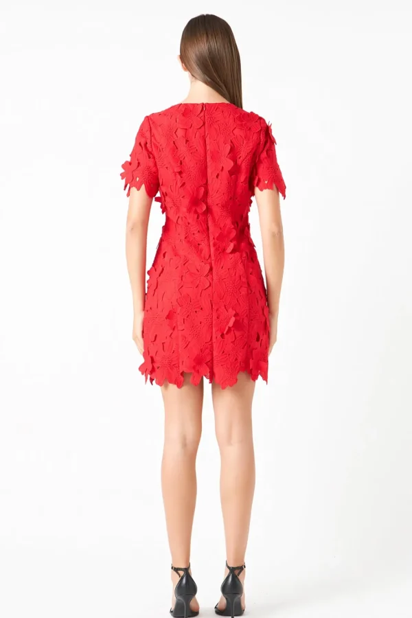 ENDLESS ROSE Lace Dresses | Floral Dresses*- Cotton Floral Lace Mini Dress RED