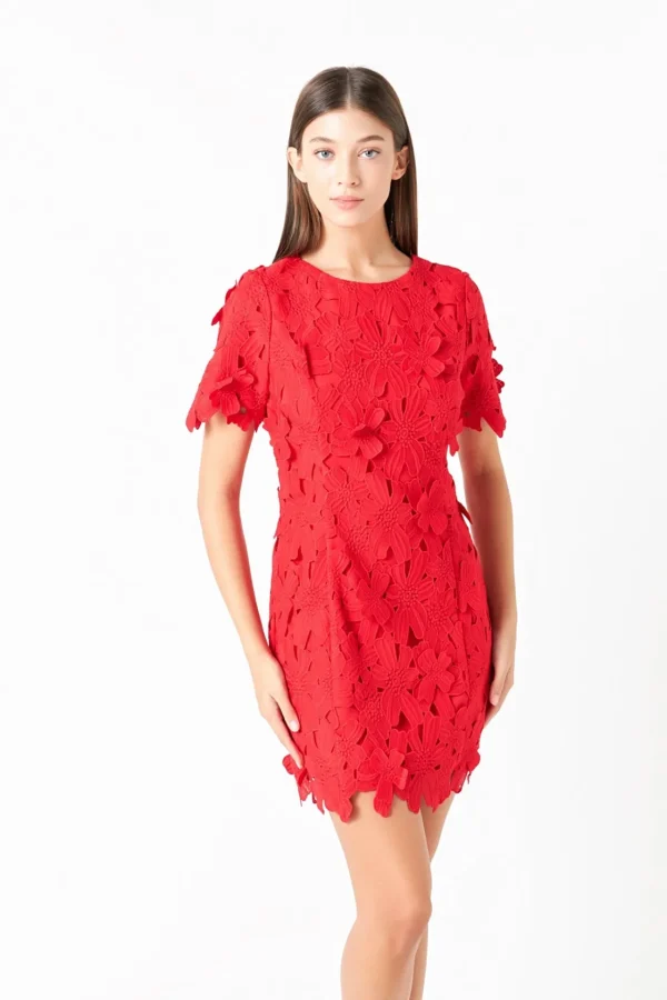 ENDLESS ROSE Lace Dresses | Floral Dresses*- Cotton Floral Lace Mini Dress RED