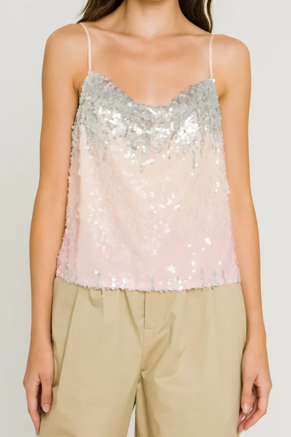 ENDLESS ROSE Tops*- Cowl Neck Embroidered Sequin Blouse MULTI