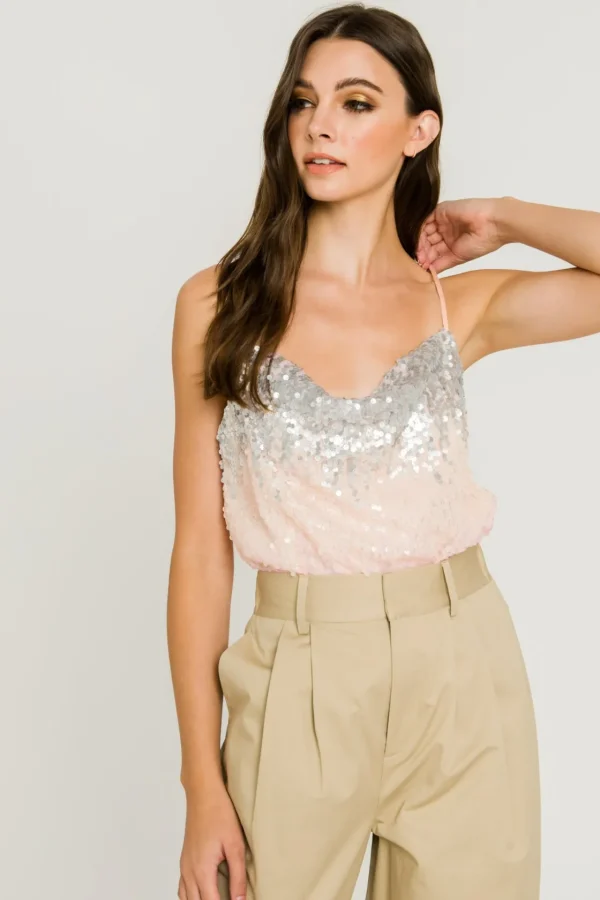 ENDLESS ROSE Tops*- Cowl Neck Embroidered Sequin Blouse MULTI