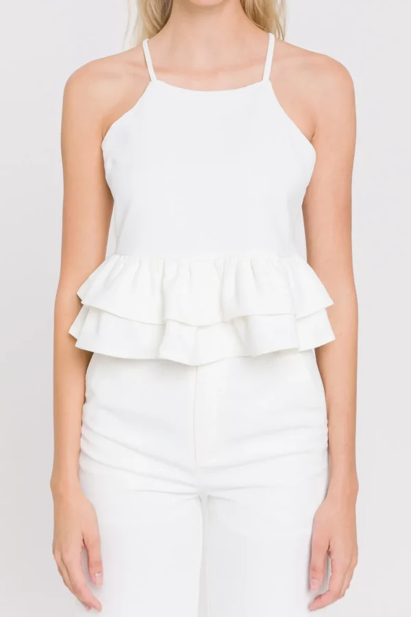 ENDLESS ROSE Tops*- Crepe Crop Top WHITE