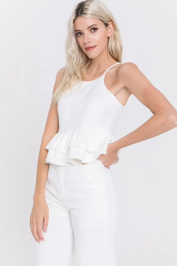 ENDLESS ROSE Tops*- Crepe Crop Top WHITE