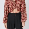 ENDLESS ROSE Tops*- Crinkled Floral Center Cutout Blouse BURGUNDYMULTI