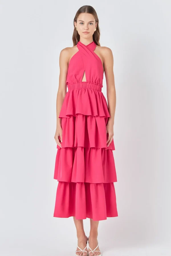 ENDLESS ROSE Tops*- Criss Cross Halter Maxi Dress