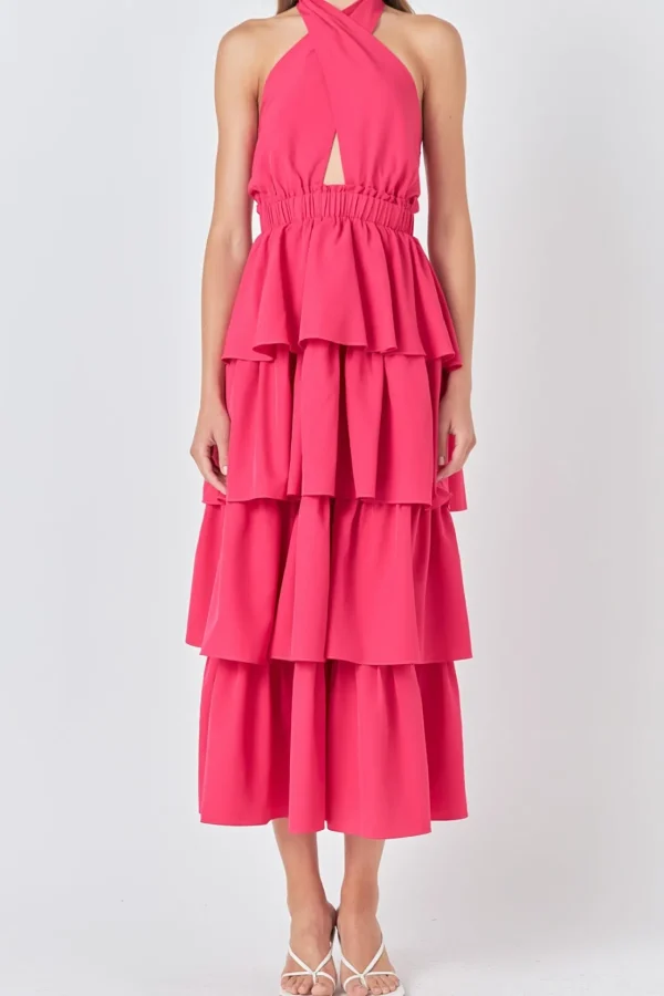 ENDLESS ROSE Tops*- Criss Cross Halter Maxi Dress