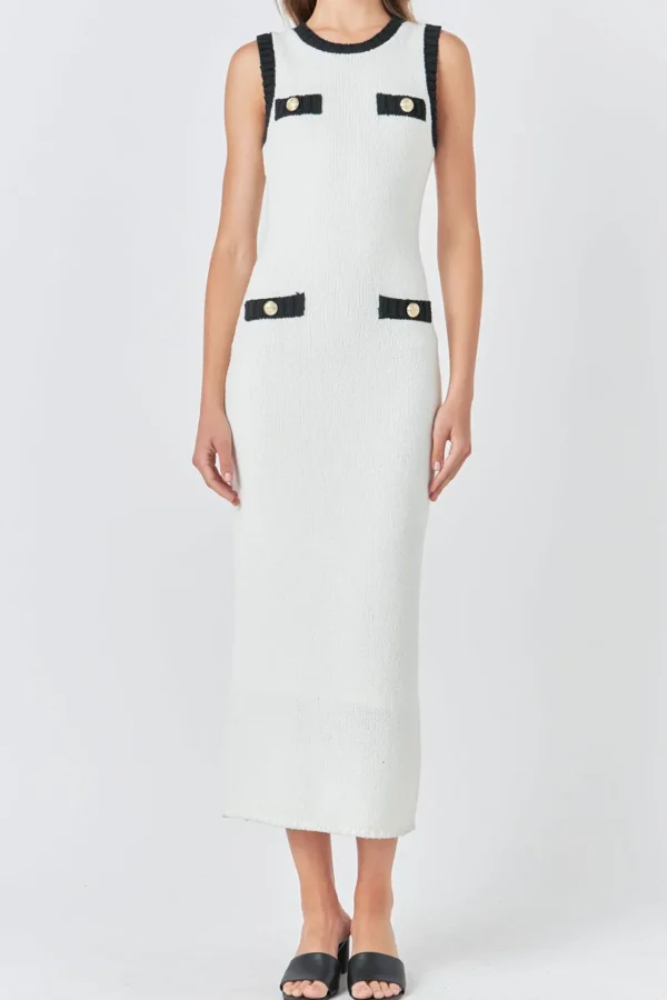 ENDLESS ROSE Tops*- Crochet Knit Maxi Dress IVORY/BLACK