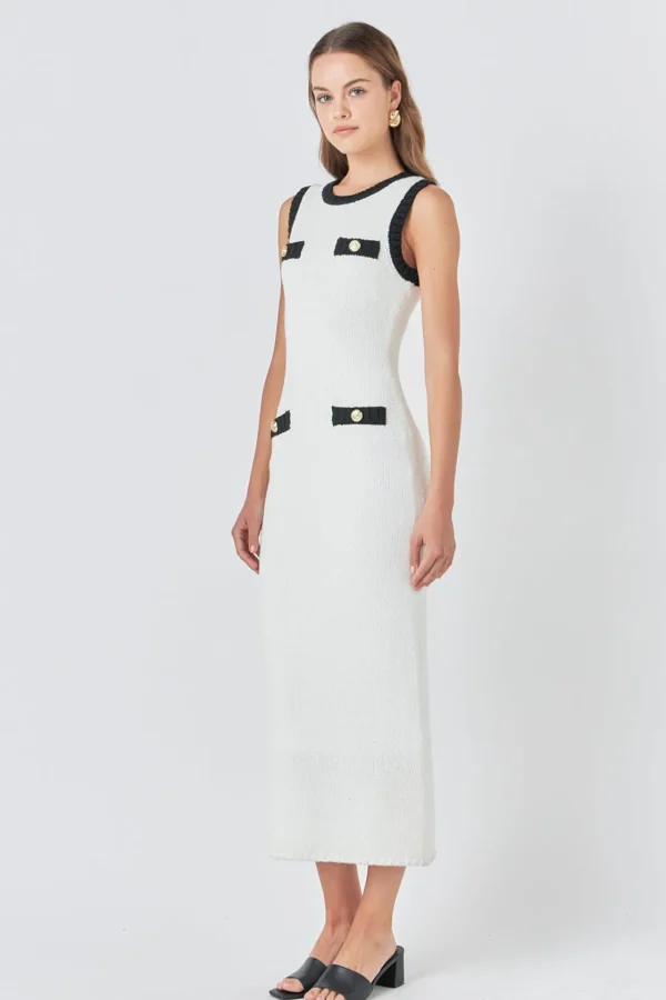 ENDLESS ROSE Tops*- Crochet Knit Maxi Dress IVORY/BLACK