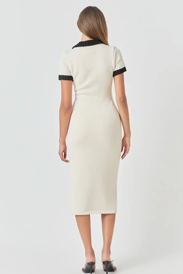 ENDLESS ROSE Sweaters & Knits | Tops*- Crochet Knit Collared Maxi Dress CREAM/BLACK