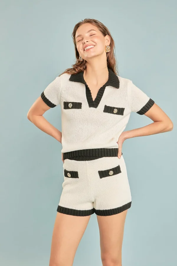 ENDLESS ROSE Shorts & Skorts | Tops*- Crochet Knit Shorts IVORY/BLACK