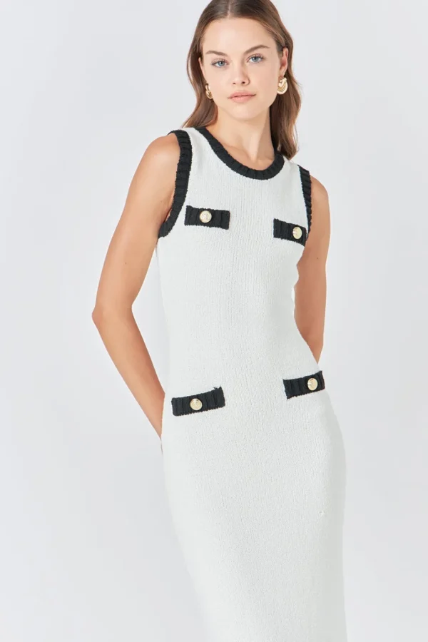 ENDLESS ROSE Tops*- Crochet Knit Maxi Dress IVORY/BLACK
