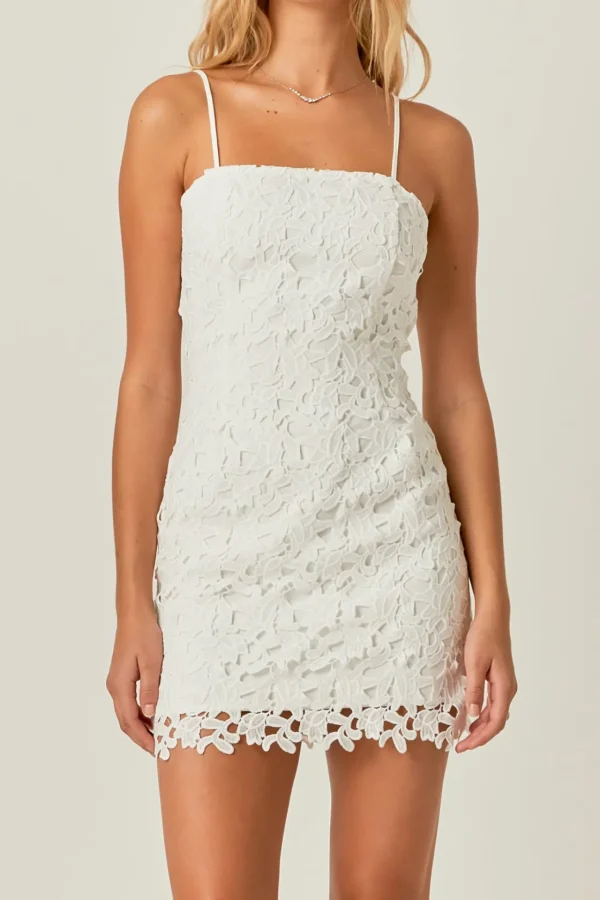 ENDLESS ROSE Lace Dresses | White Dresses*- Crochet Lace Bodycon Mini Dress WHITE