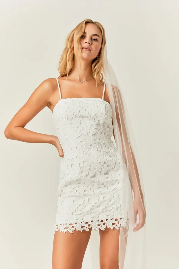 ENDLESS ROSE Lace Dresses | White Dresses*- Crochet Lace Bodycon Mini Dress WHITE