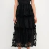 ENDLESS ROSE Floral Dresses | Tops*- Crochet Layered Midi Dress BLACK