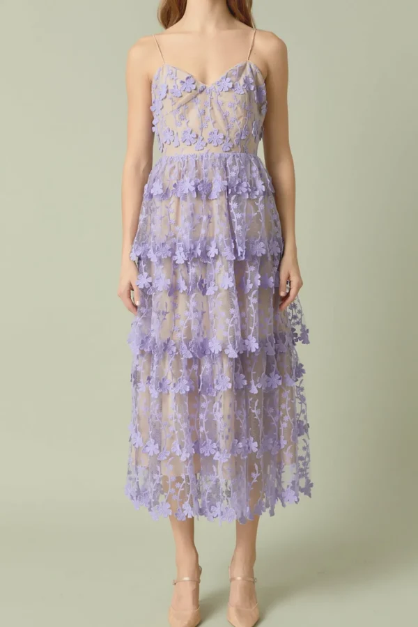 ENDLESS ROSE Floral Dresses | Tops*- Crochet Layered Midi Dress