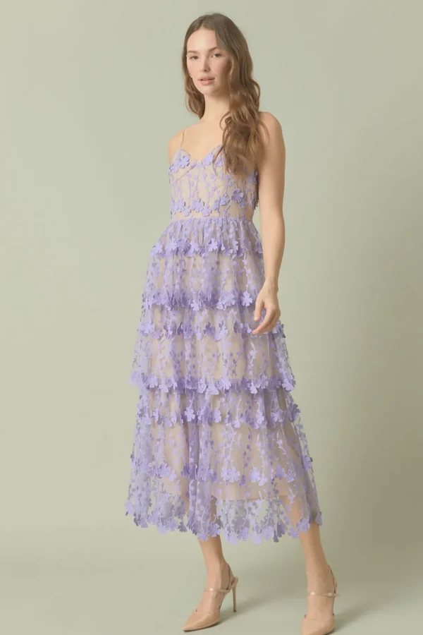 ENDLESS ROSE Floral Dresses | Tops*- Crochet Layered Midi Dress