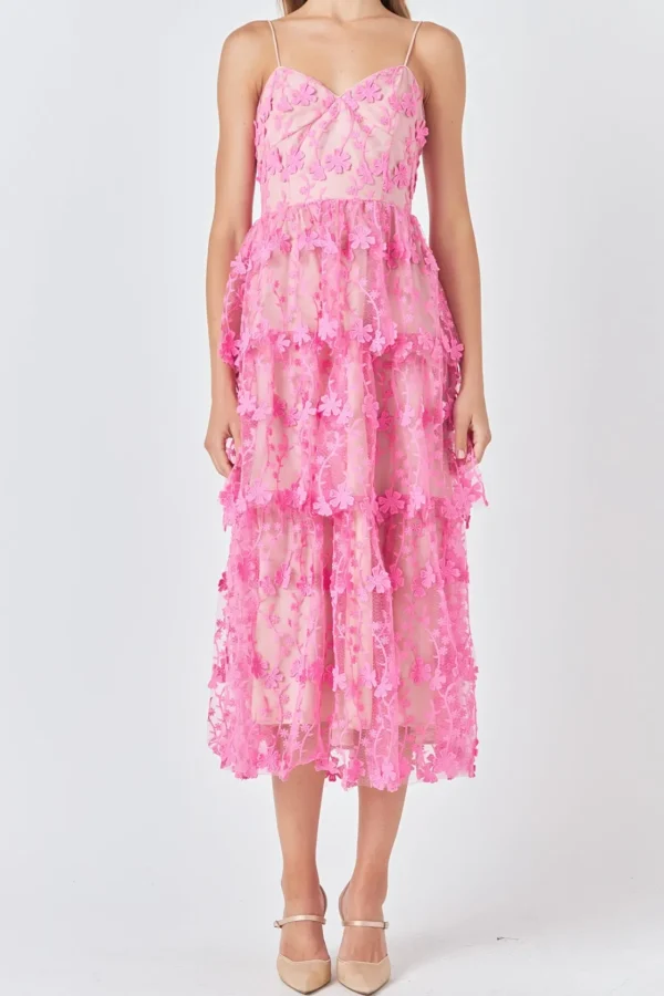 ENDLESS ROSE Floral Dresses | Tops*- Crochet Layered Midi Dress