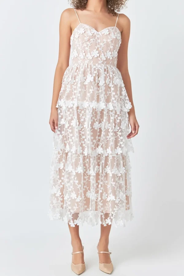 ENDLESS ROSE Floral Dresses | Tops*- Crochet Layered Midi Dress