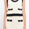 ENDLESS ROSE Tops*- Cropped Knit Top with Gold Buttons CREAM