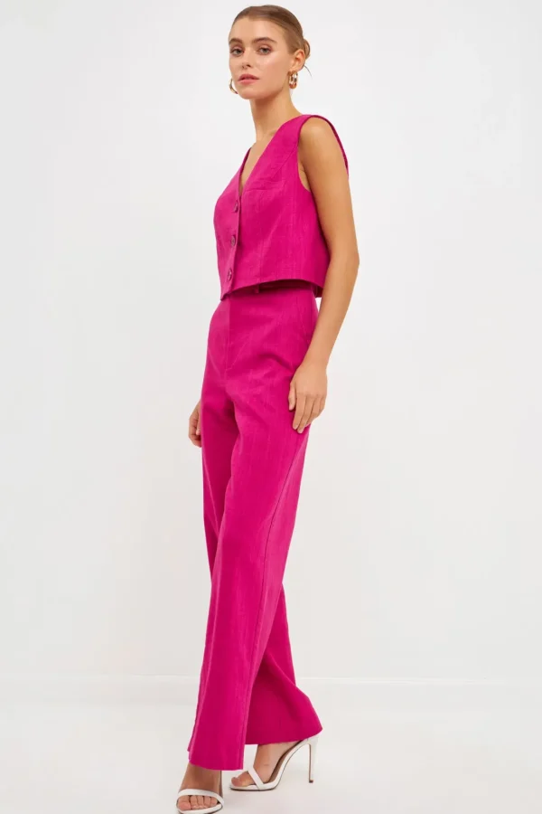 ENDLESS ROSE Tops*- Cropped Linen Vest BERRY