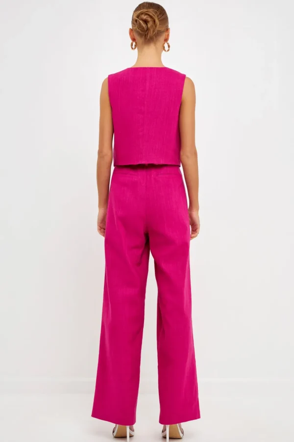 ENDLESS ROSE Tops*- Cropped Linen Vest BERRY