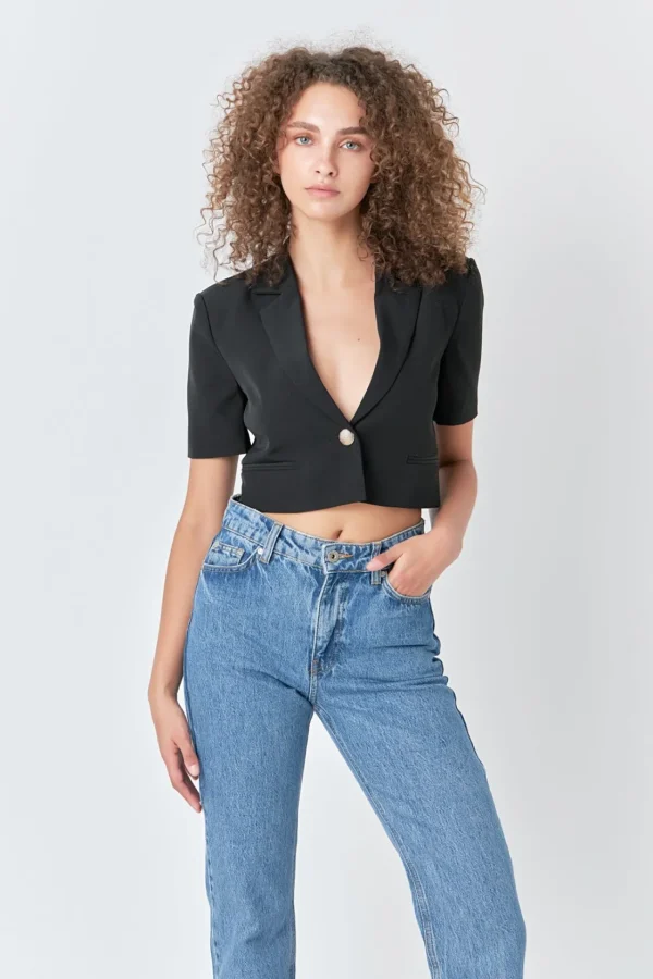 ENDLESS ROSE Blazers | Tops*- Cropped Short Sleeve Blazer